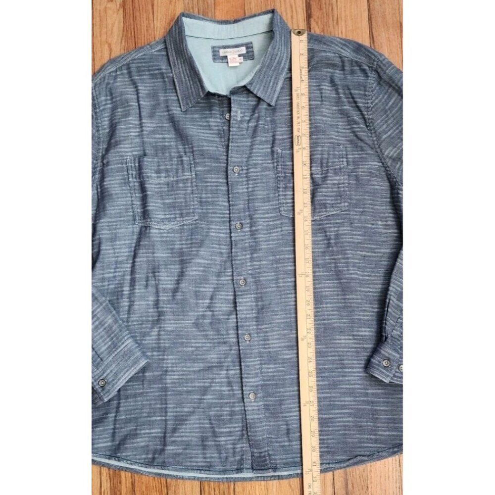 Carbon2Cobalt Shirt XXL 2XL Grey Long Sleeve Button Chambray Double Stripe - Picture 2 of 6
